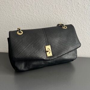 Black Shoulder Bag with Gold Hardware